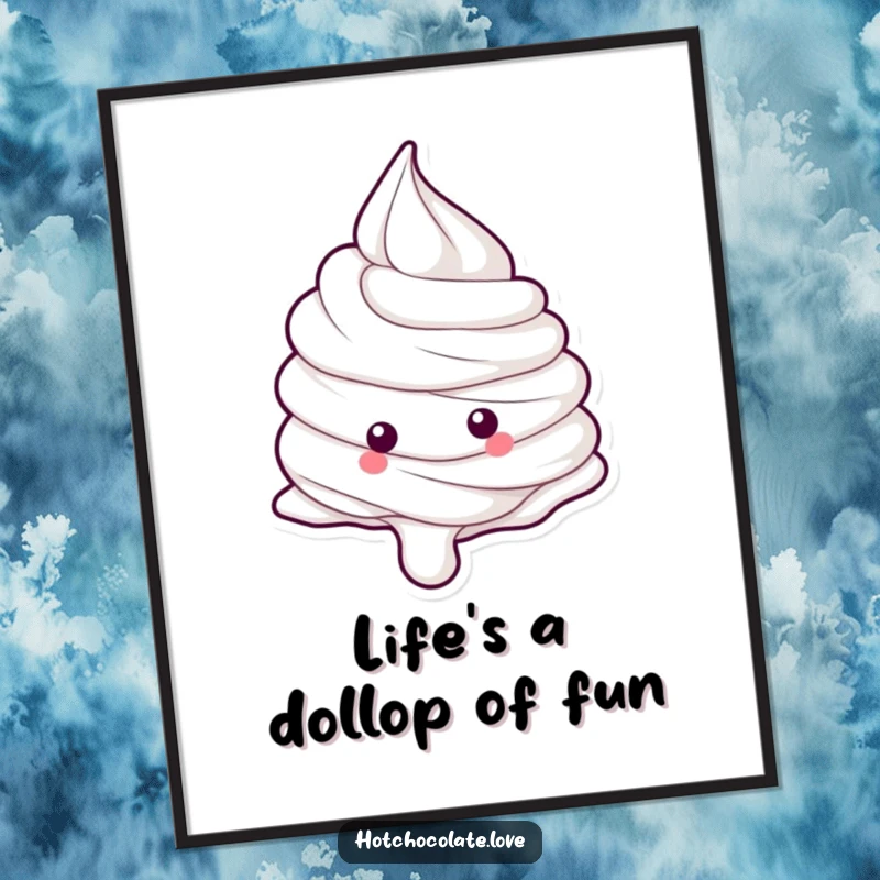 Funny Free Printable Whipped Cream Art: A playful dollop joyfully rolling downhill, inviting laughter and sweetness into any room.