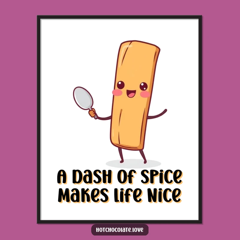 Funny Free Printable Wall Art: Cheerful Cinnamon Stick With Tiny Spoon Decor