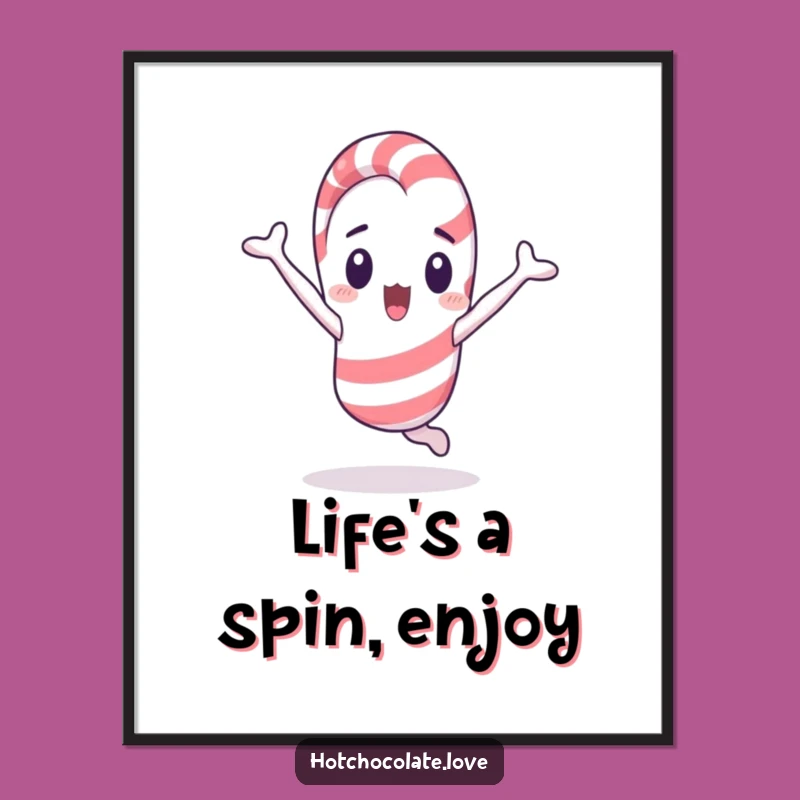 Funny Free Printable Wall Art: Surprised Candy Cane Cartwheeling for Quirky Decor