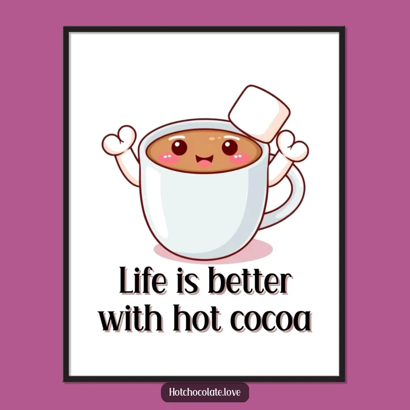 Funny Free Printable Wall Art: Waving Hot Chocolate Mug, Cozy Downloadable Art!