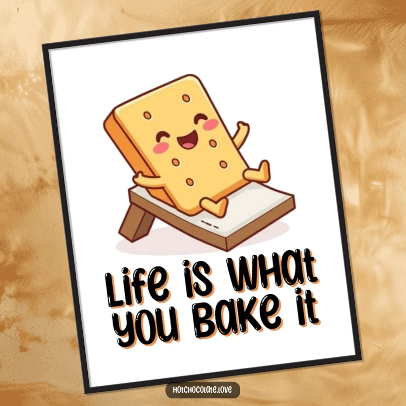 Funny Free Printable Wall Art of a graham cracker in mid-slide with a big, happy, silly grin.