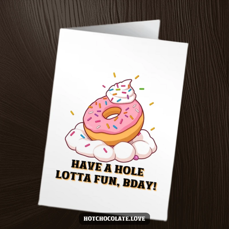 Funny Free Printable Birthday Card: A playful donut with sprinkles frolicking happily in whipped cream.