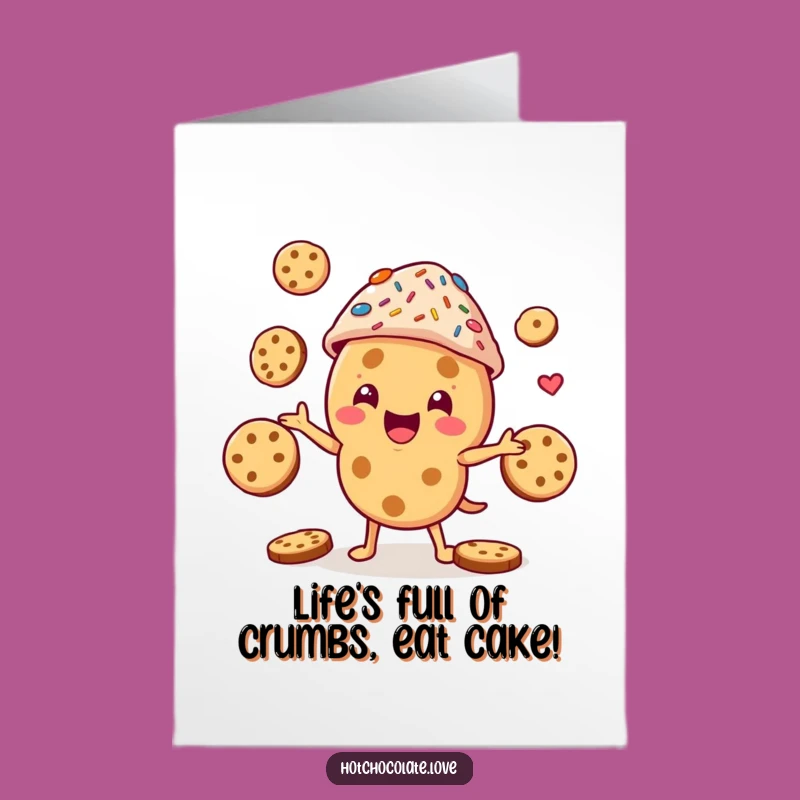 Free Printable Funny Birthday Card: Juggling Cookie Character for a Sweet Celebration