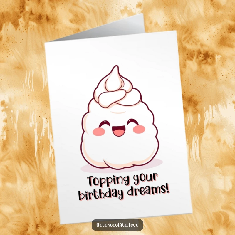 Funny Free Printable Birthday Card: A fluffy dollop of whipped cream cheers with pure delight and happiness.