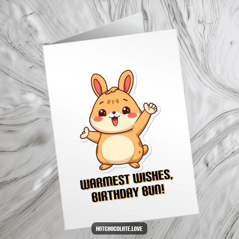 Funny Free Printable Birthday Card featuring a proud cinnamon bun character striking a warm, inviting pose.