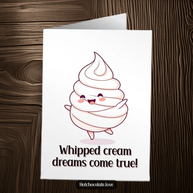 Funny Free Printable Whipped Cream Dollop Birthday Card, doing a happy spin, full of sweet birthday cheer, a delightful downloadable greeting.