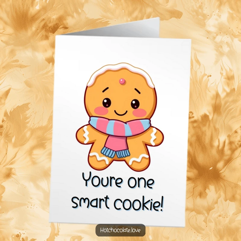 Funny Free Printable Birthday Card: A delighted gingerbread cookie in a tiny scarf, ready to celebrate your special day.