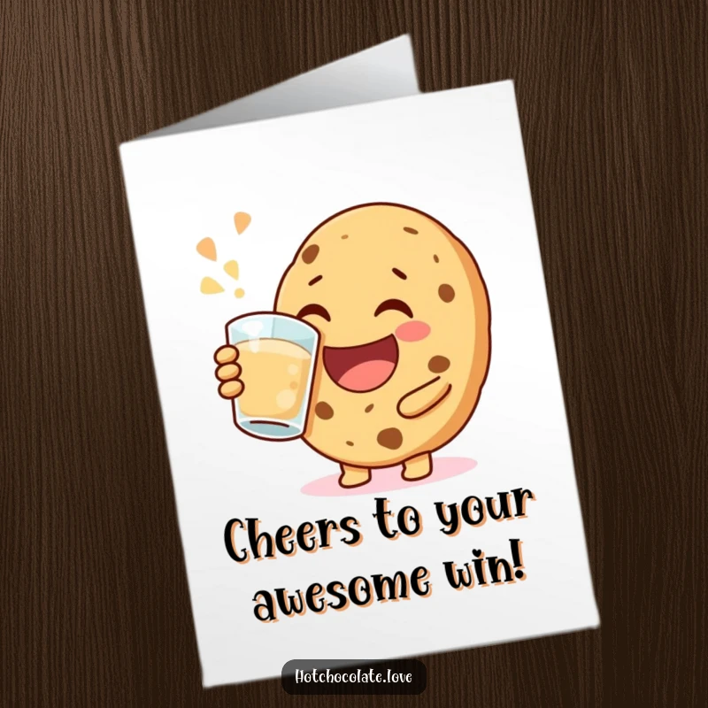 Funny Free Printable Congratulations Card: A cookie joyfully sips from a mug, conveying happiness and success.