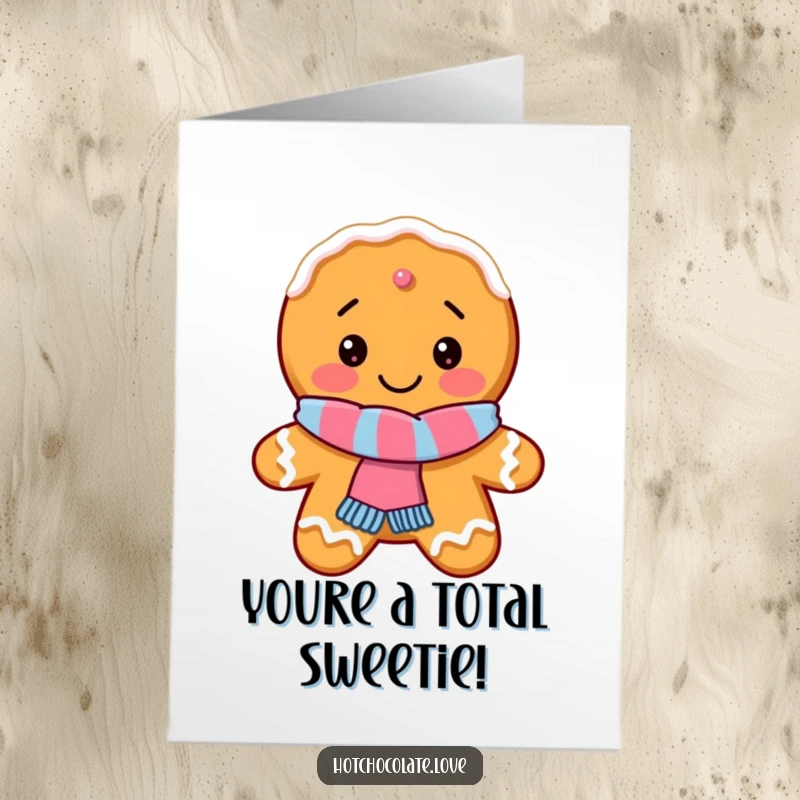Funny Free Printable Congratulations Card: A delighted gingerbread cookie sporting a cozy scarf, celebrating your wonderful news.