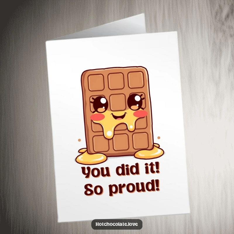 Funny Free Printable congratulations card showing a happy chocolate bar melting with delight, perfect for celebrating achievements.