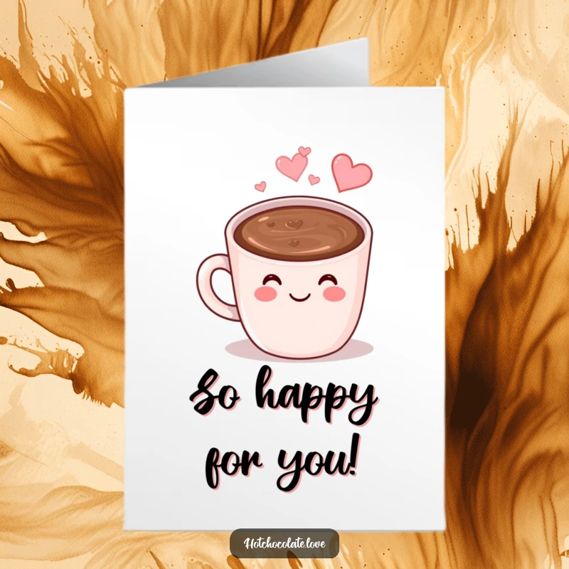 Funny Free Printable Congratulations Card: A smiling mug of hot chocolate with heart steam celebrates their achievement.