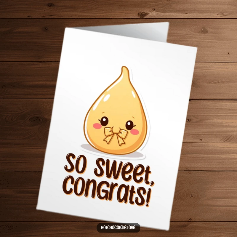 Funny Free Printable Congratulations Card featuring a sweet caramel drop sporting a charming tiny bow, looking dapper.