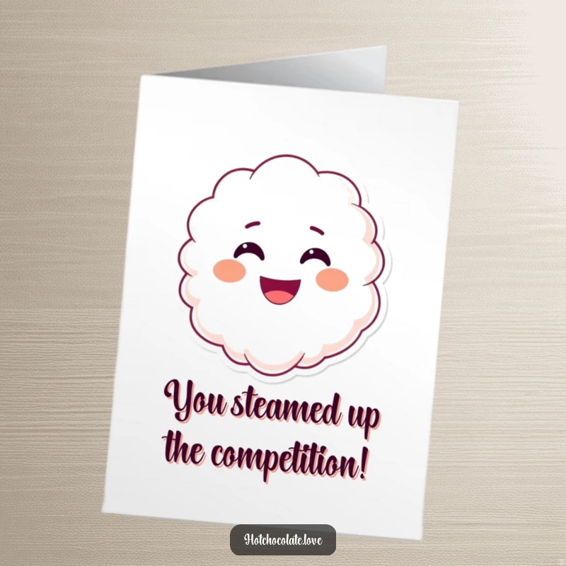Funny Free Printable Congratulations Card: Smiling steam cloud with a happy face, expressing congratulations.
