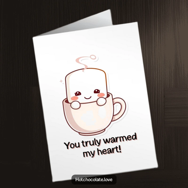 Funny Free Printable Congratulations Card: A smiling marshmallow peeks happily from a steaming mug.