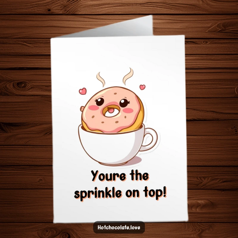 Funny Free Printable Donut Congratulations Card, happily floating in hot chocolate, a sweet and bouncy way to celebrate.