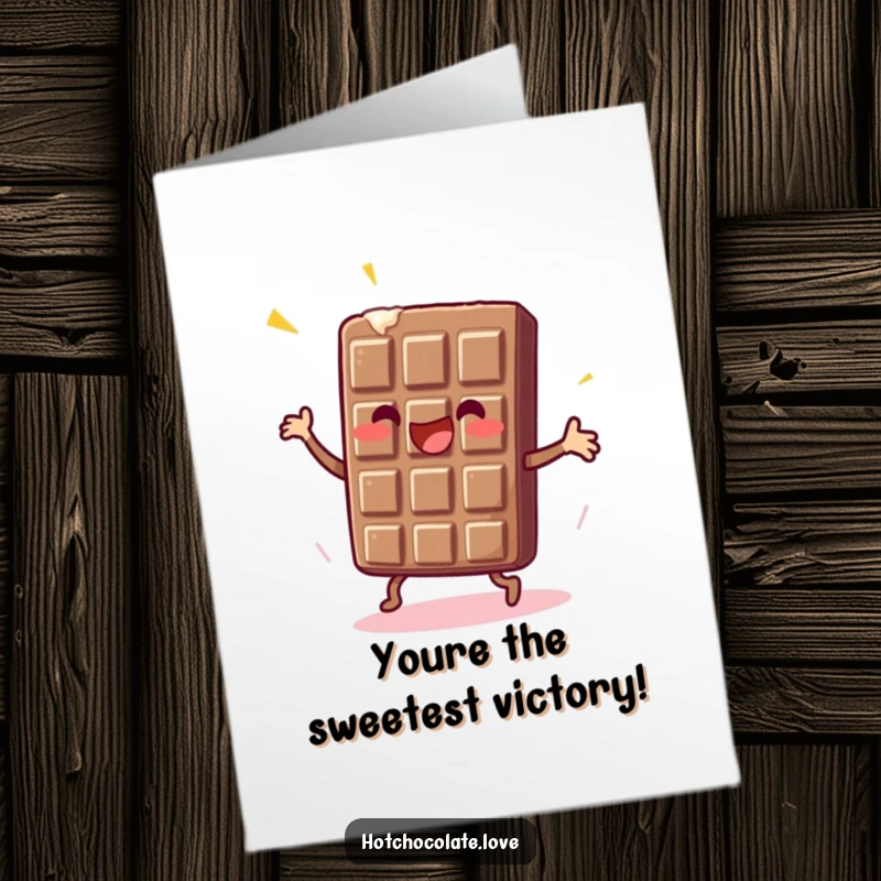 Funny Free Printable Congratulations Card: An enthusiastic chocolate bar doing a happy dance to celebrate your amazing news.