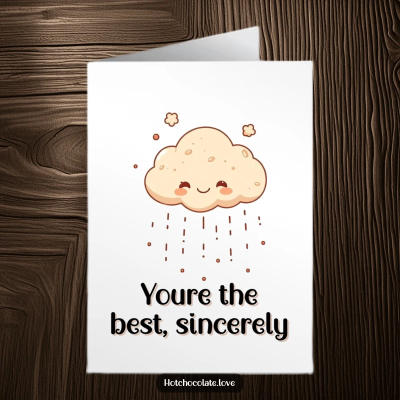 Funny Free Printable Thank You Card: A smiling cocoa powder cloud raining down sweet, appreciative thank you messages.