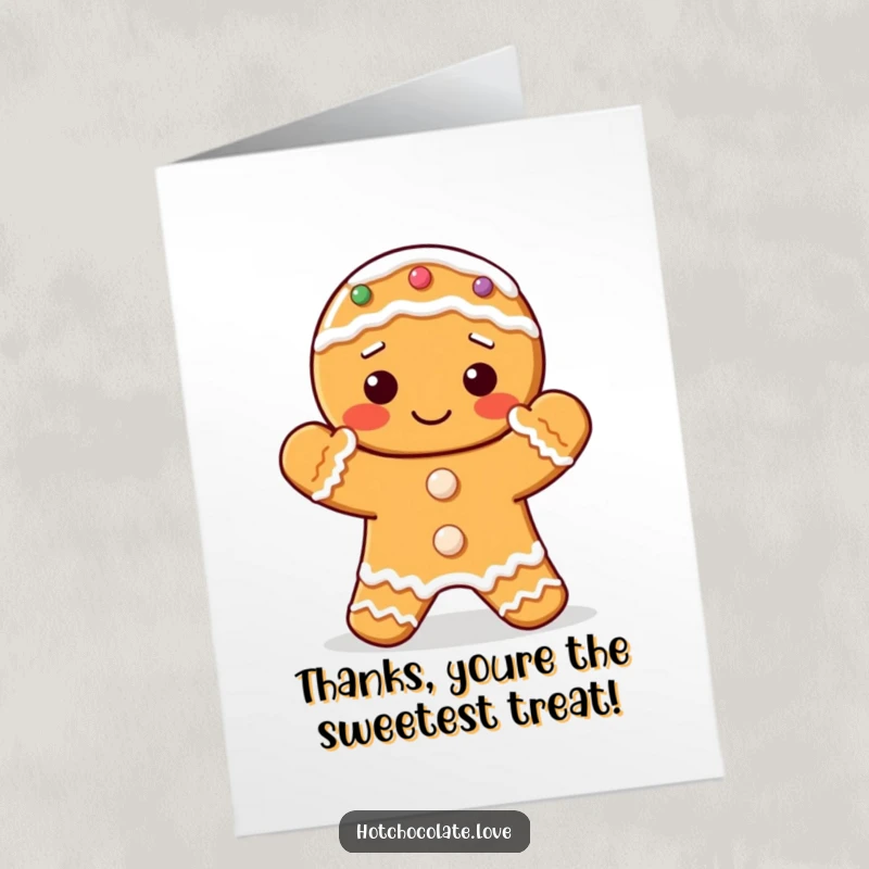 Funny Free Printable Thank You Card: A gingerbread cookie clapping its frosted hands in thanks.