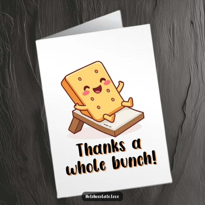 Funny Free Printable Thank You Card illustrating a graham cracker gleefully performing a happy slide.