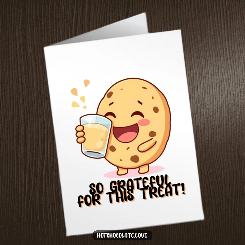 Funny Free Printable Thank You Card: A cookie takes a big, happy sip from a mug, expressing gratitude humorously.