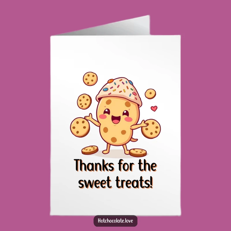 Free Printable Thank You Card: Juggling Cookie Character Expressing Sweet Gratitude