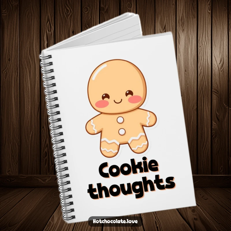 Funny gingerbread man notebook featuring a shy, blushing gingerbread man offering a greeting, great for writing and organizing thoughts.