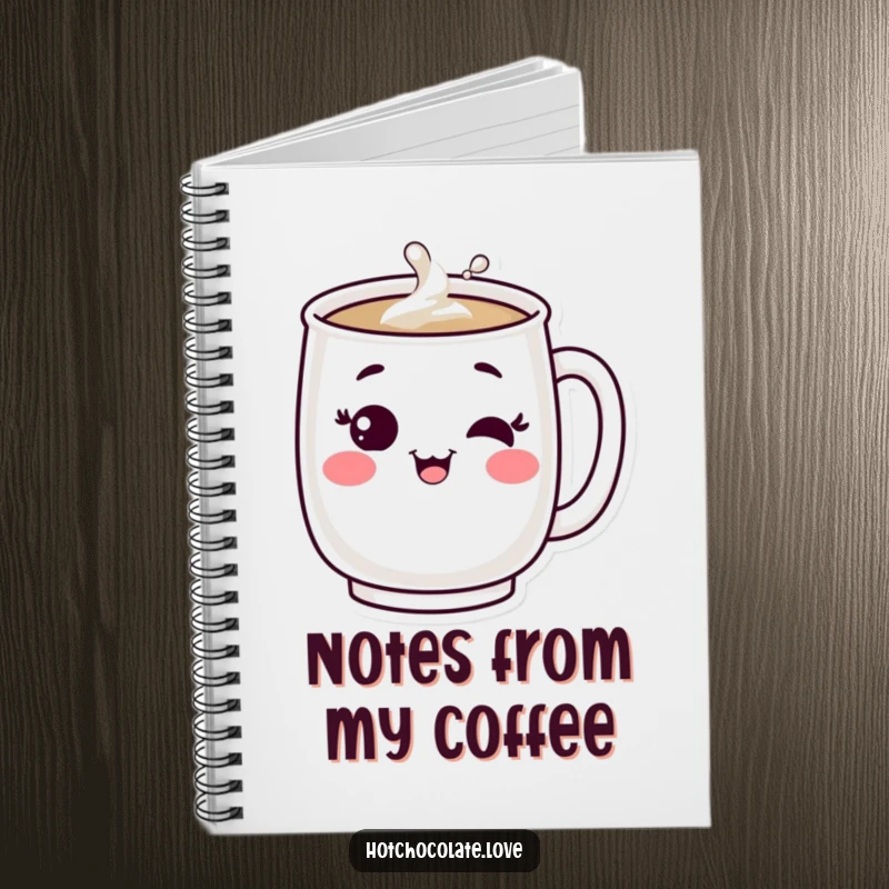 Funny notebook: A bubbling mug character winking contentedly. Great for journaling and note-taking.