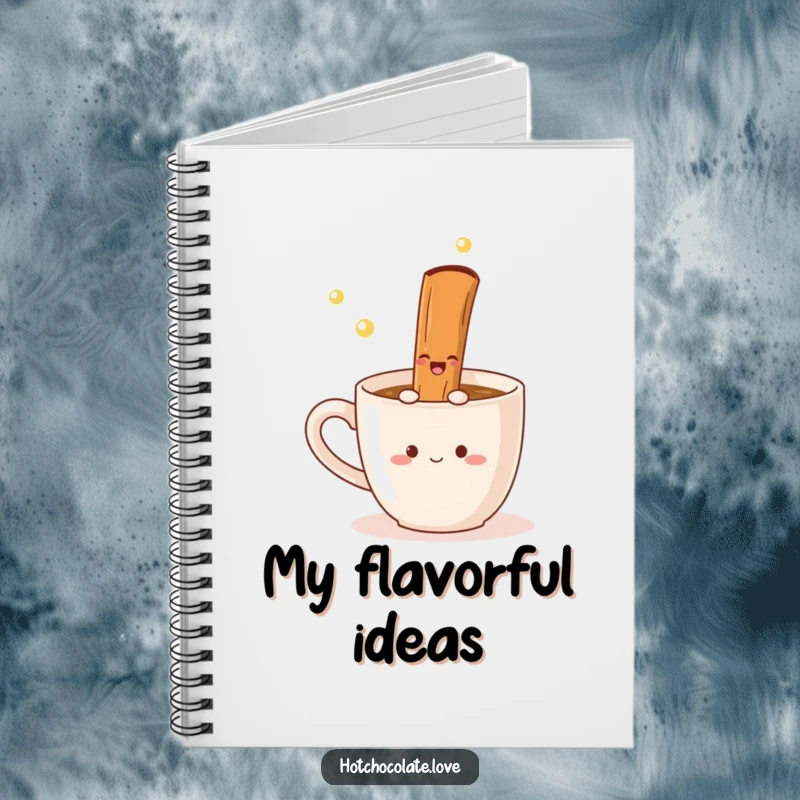 Funny Notebook cover with a delighted cinnamon stick twirling in a mug, ideal for notes, journaling, or creative brainstorming.
