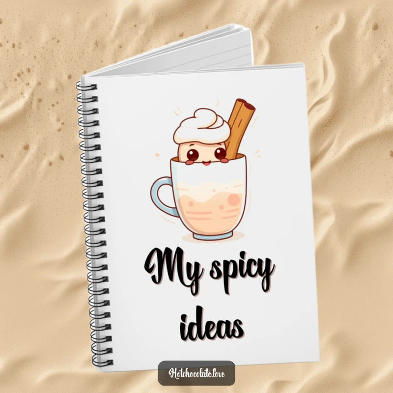 Funny notebook: A cute cinnamon stick character standing proudly in a warm drink. Ideal for writing.