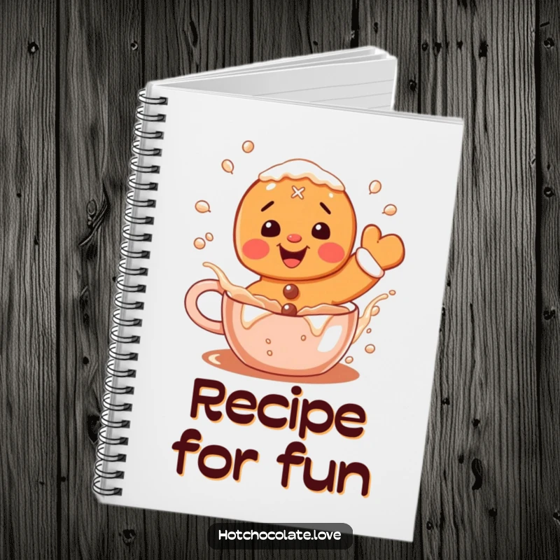 Funny Gingerbread Notebook: A delighted gingerbread man splashing in hot cocoa, perfect for jotting down festive ideas.