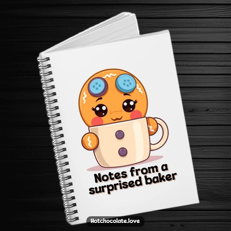 Funny surprised gingerbread man notebook, wide-eyed and peeking, perfect for jotting down notes with humorous shock and festive charm.