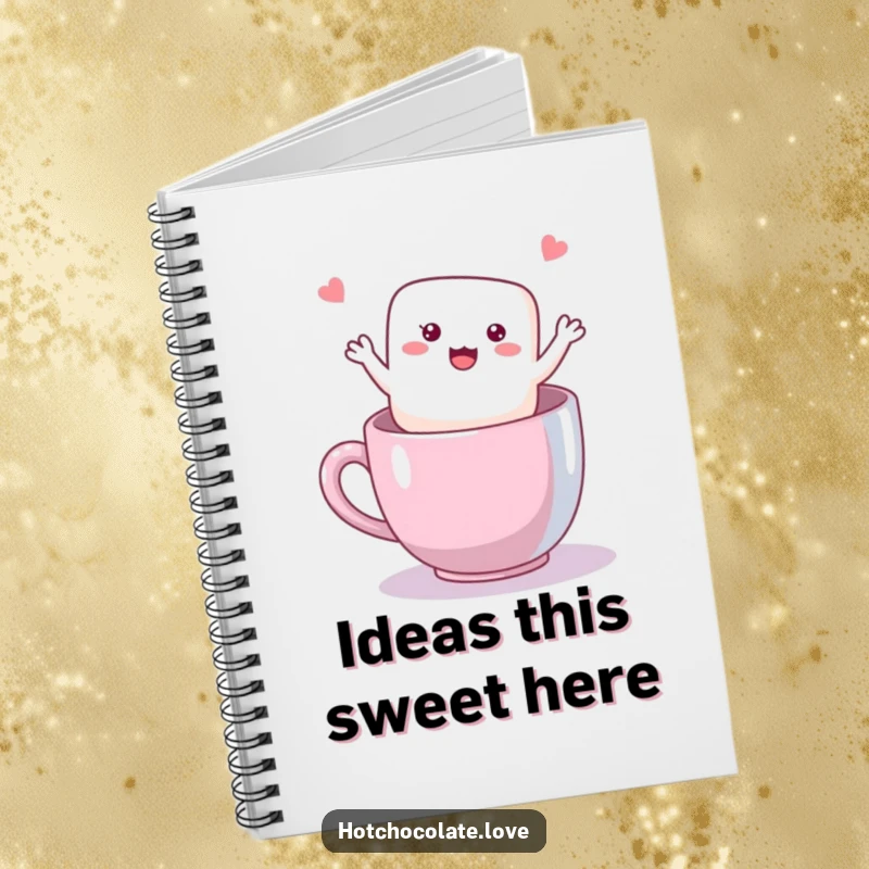 Funny Marshmallow Notebook with a happy, waving marshmallow, perfect for writing notes with a sweet touch.