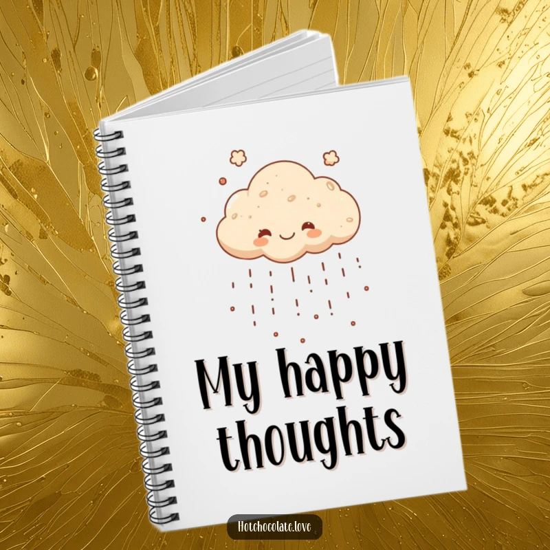 Funny notebook with a cheerful cocoa powder cloud raining down, perfect for jotting down notes or ideas with a sweet and humorous touch.