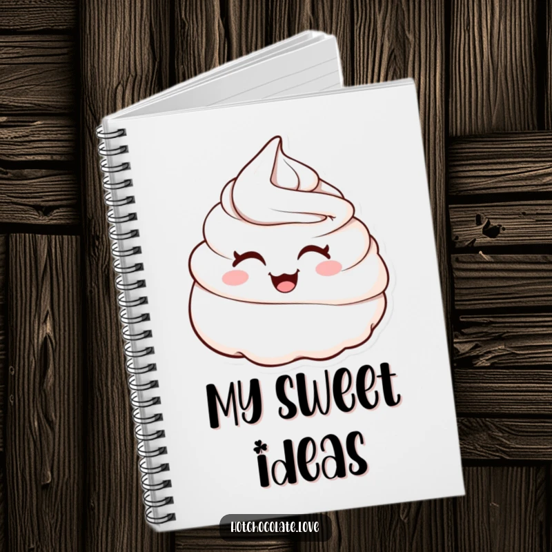 Funny notebook with a playful winking whipped cream dollop cover, perfect for jotting down notes or ideas with a sweet and humorous touch.