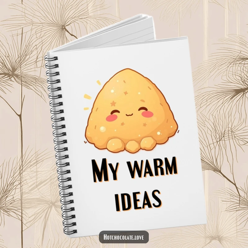 Funny pile of brown sugar character beaming with warmth, featured on a notebook cover, ideal for jotting warm ideas.