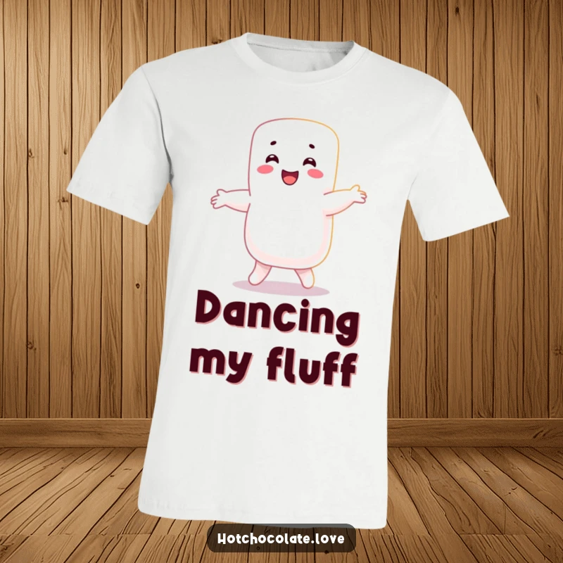 Funny Marshmallow T-Shirt: A happy marshmallow person performs an energetic and joyful dance, embodying pure, sugary happiness.