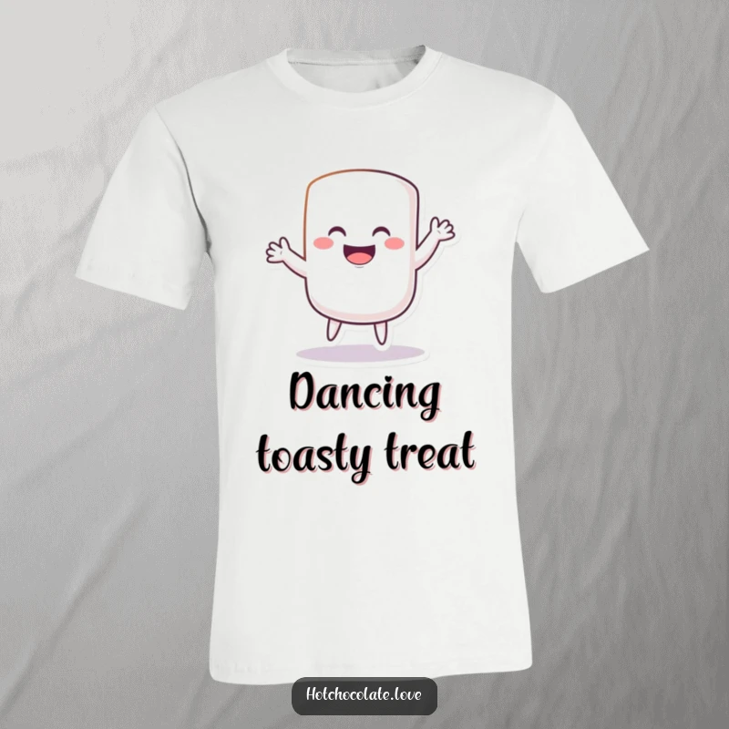 Funny T-Shirt featuring a grinning marshmallow performing a silly dance, full of playful energy and humorous charm.