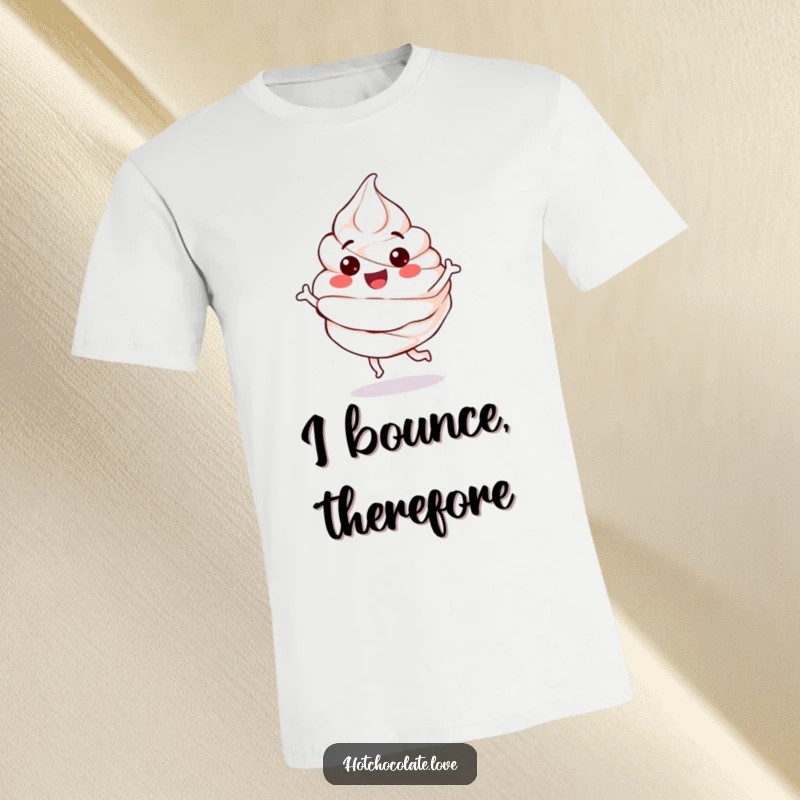 Funny T-Shirt showcasing a happy, anthropomorphic whipped cream dollop joyfully performing a playful bounce.
