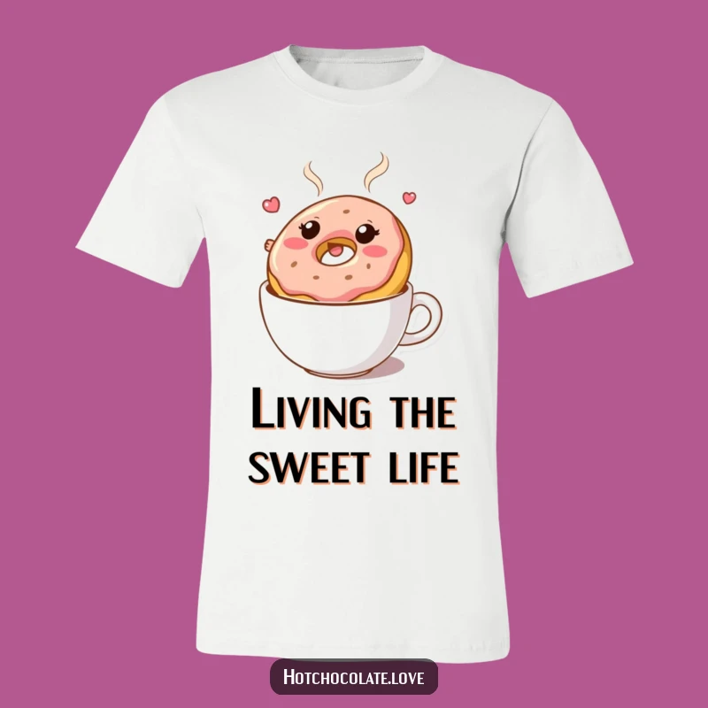 Funny Donut T-Shirt: Bouncy Character Floating in Hot Chocolate