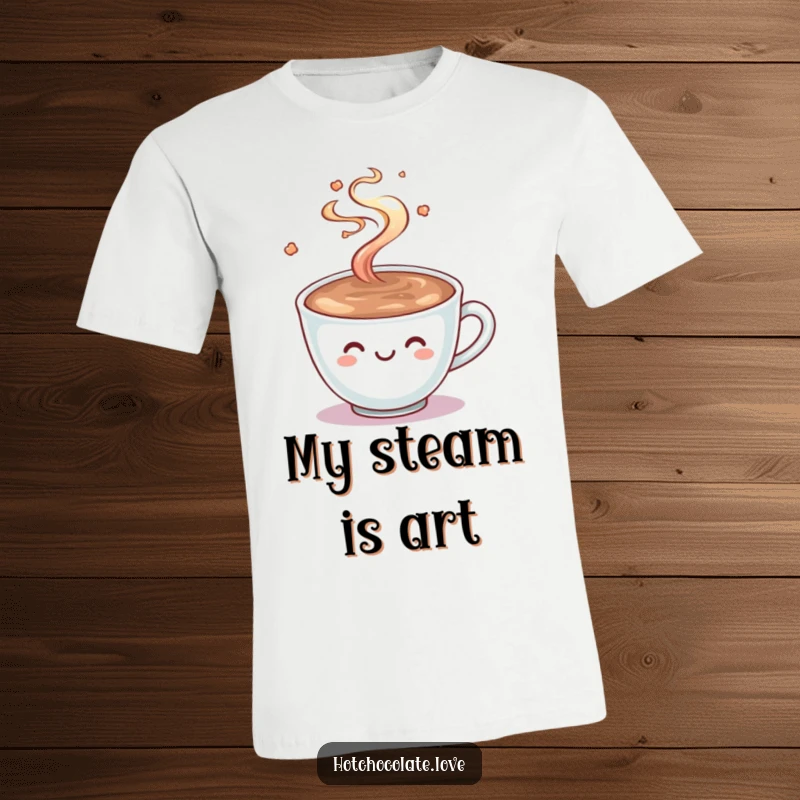 Funny Hot Chocolate T-Shirt: A smiling cup of hot chocolate with steam playfully swirling, exuding cozy comfort and cheerful vibes.
