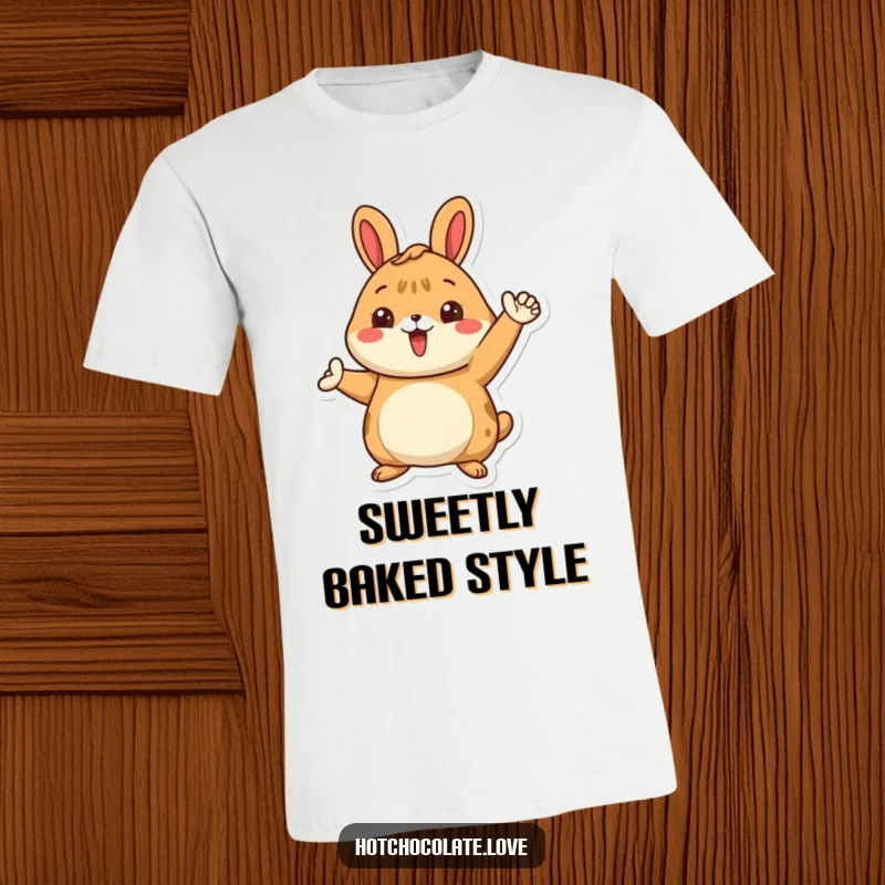 Funny t-shirt with a proud cinnamon bun character in a warm, inviting pose, showcasing a sweet and comforting demeanor.