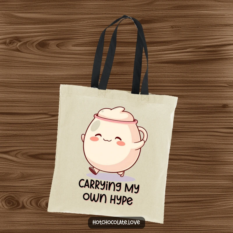 Funny skipping mug tote bag, showcasing a happy, round mug character mid-skip, perfect for cheerful errands.