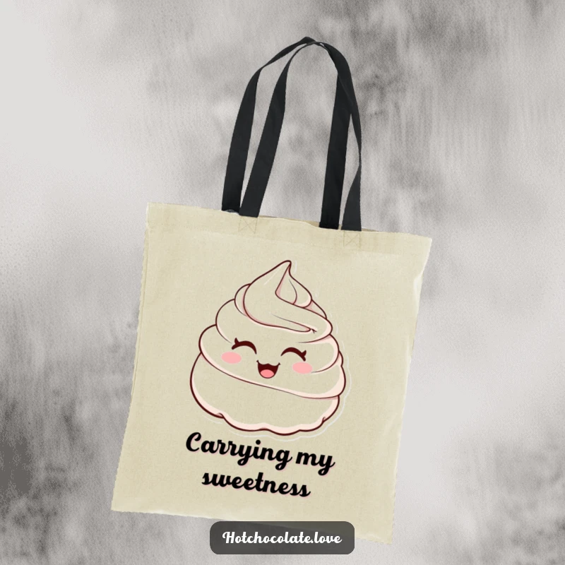 Funny tote bag with a cute winking whipped cream dollop, ideal for stylishly and humorously carrying groceries or daily items.