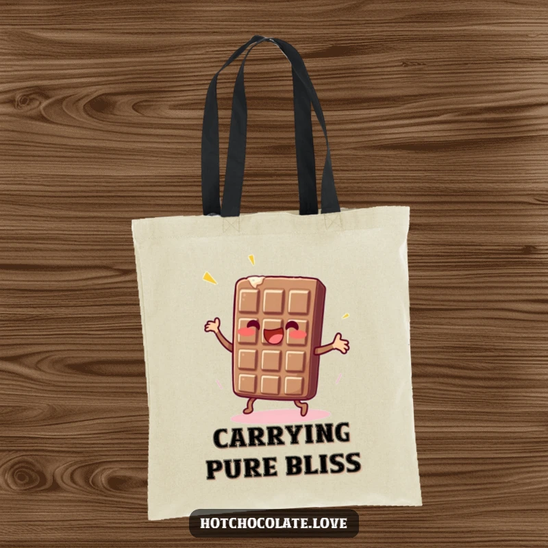 Funny Chocolate Bar Tote Bag with an enthusiastic chocolate bar dancing, designed for carrying essentials with sweet style.