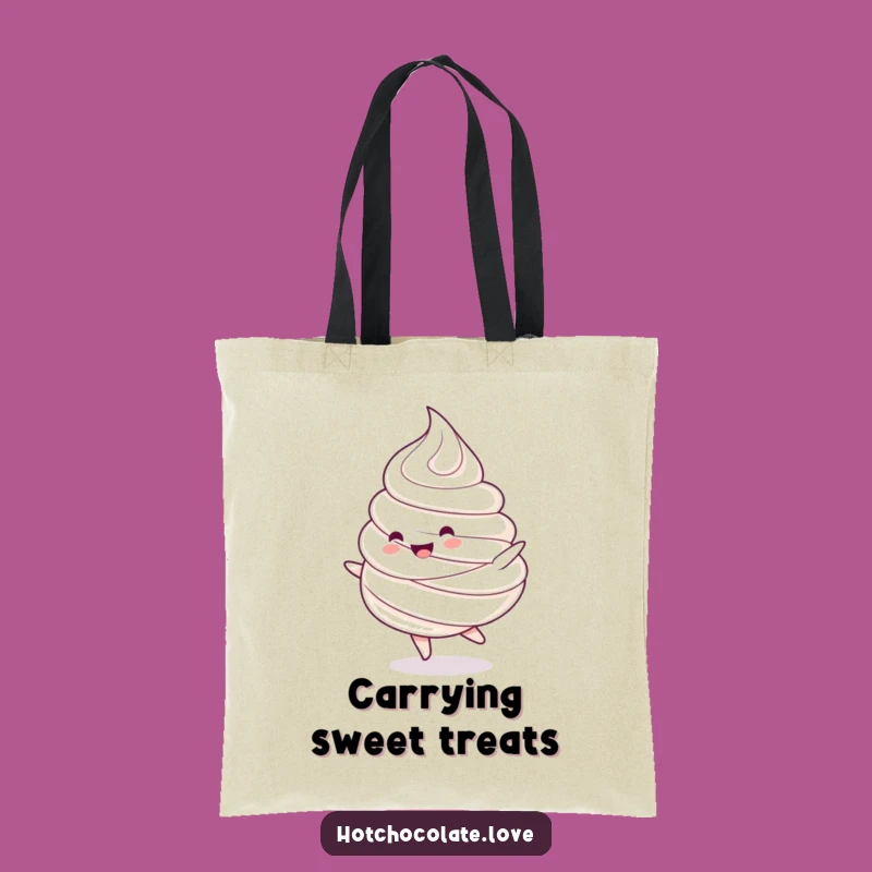 Funny Whipped Cream Tote Bag: Happy Spin Dollop Character Carryall