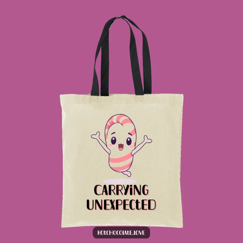 Funny Candy Cane Cartwheel Tote Bag: Shocked Character Accessory, Unique Funny Gift