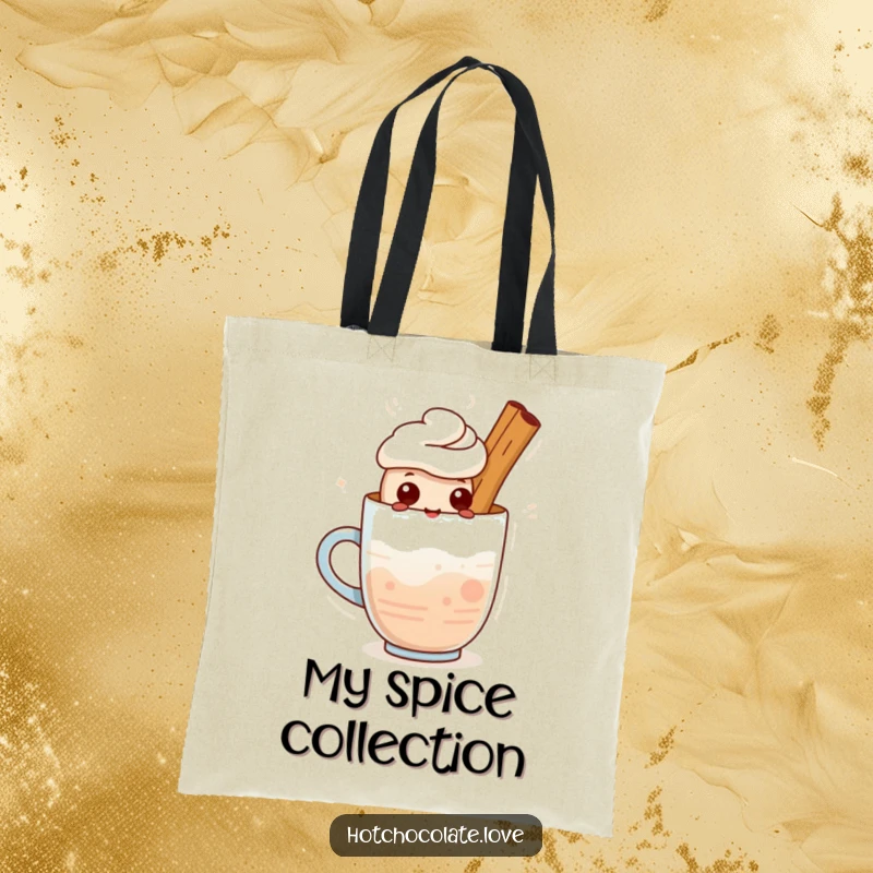 Funny tote bag: A cute cinnamon stick character standing proudly in a warm drink. Whimsical accessory.