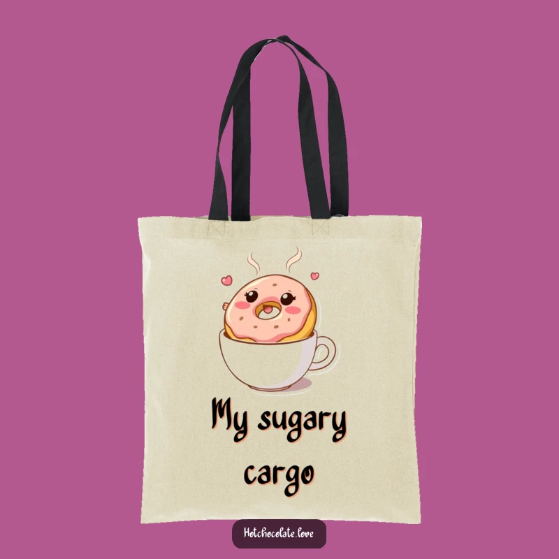 Funny Donut Tote Bag: Bouncy Character Hot Chocolate Carryall