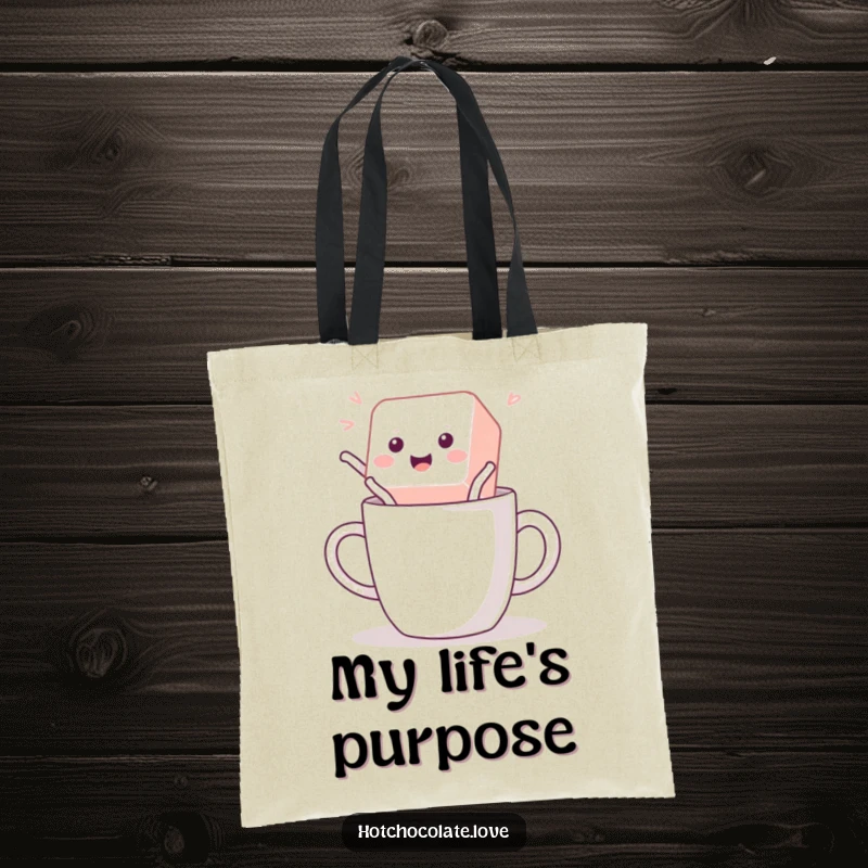 Funny Tote Bag with a playful sugar cube leaping, ideal for carrying daily items with a dose of sweetness and fun.